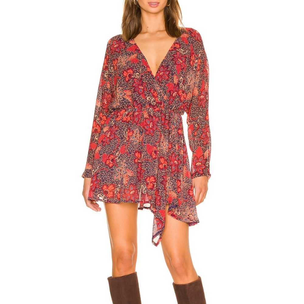 Free People Teegan Mini Dress in Peach Combo